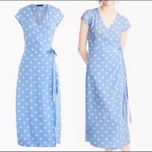 J. Crew light blue polka dot midi wrap dress